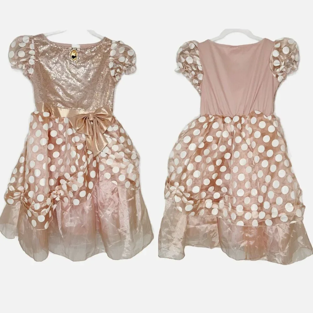 Disney Girls Minnie Mouse Rose Gold Costume Size 7/8 Dress Only *No Ears* WDW - Picture 2 of 4